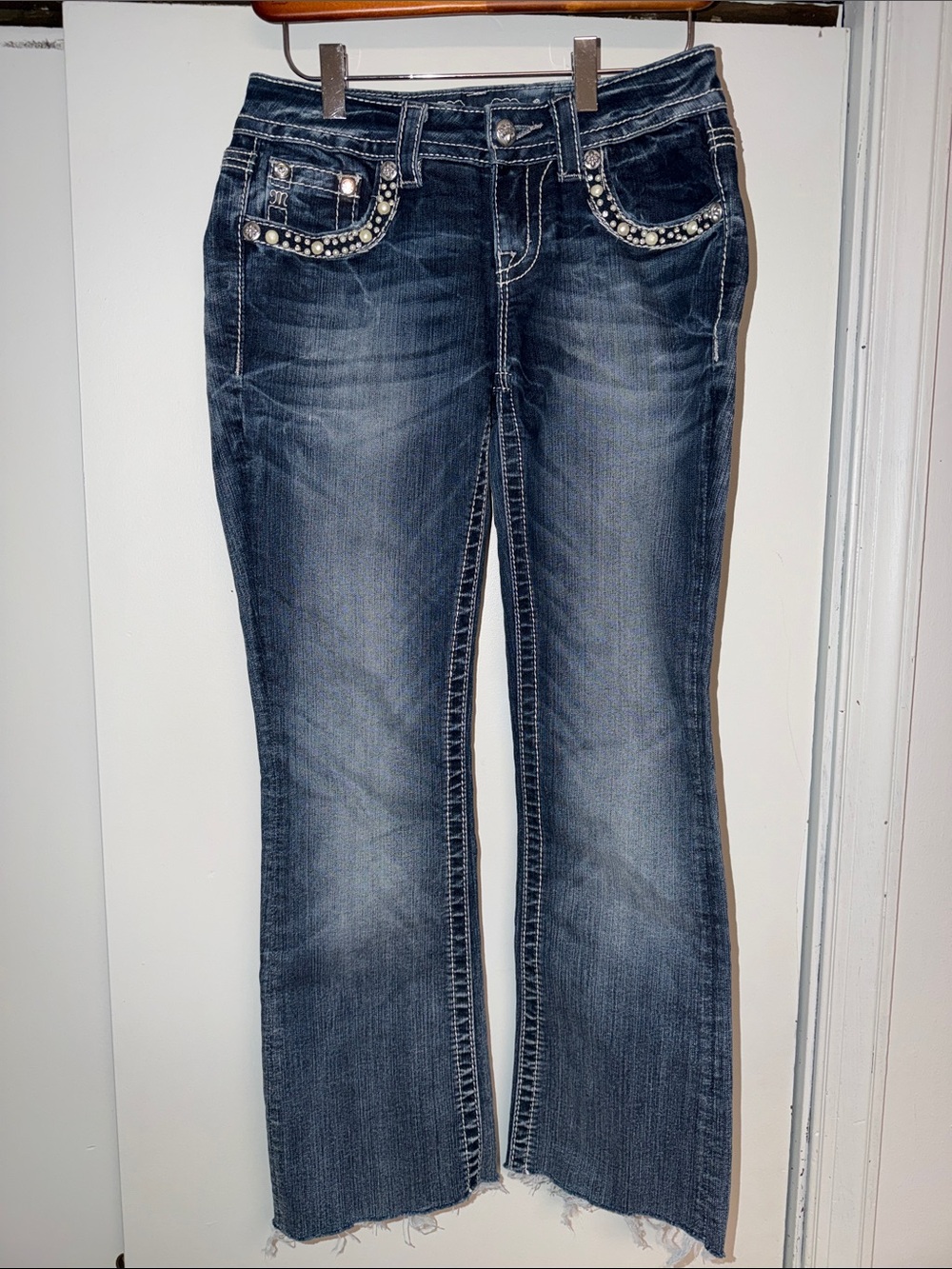 Miss Me Dark Blue Embellished Pocket Boot Cut Jeans 26